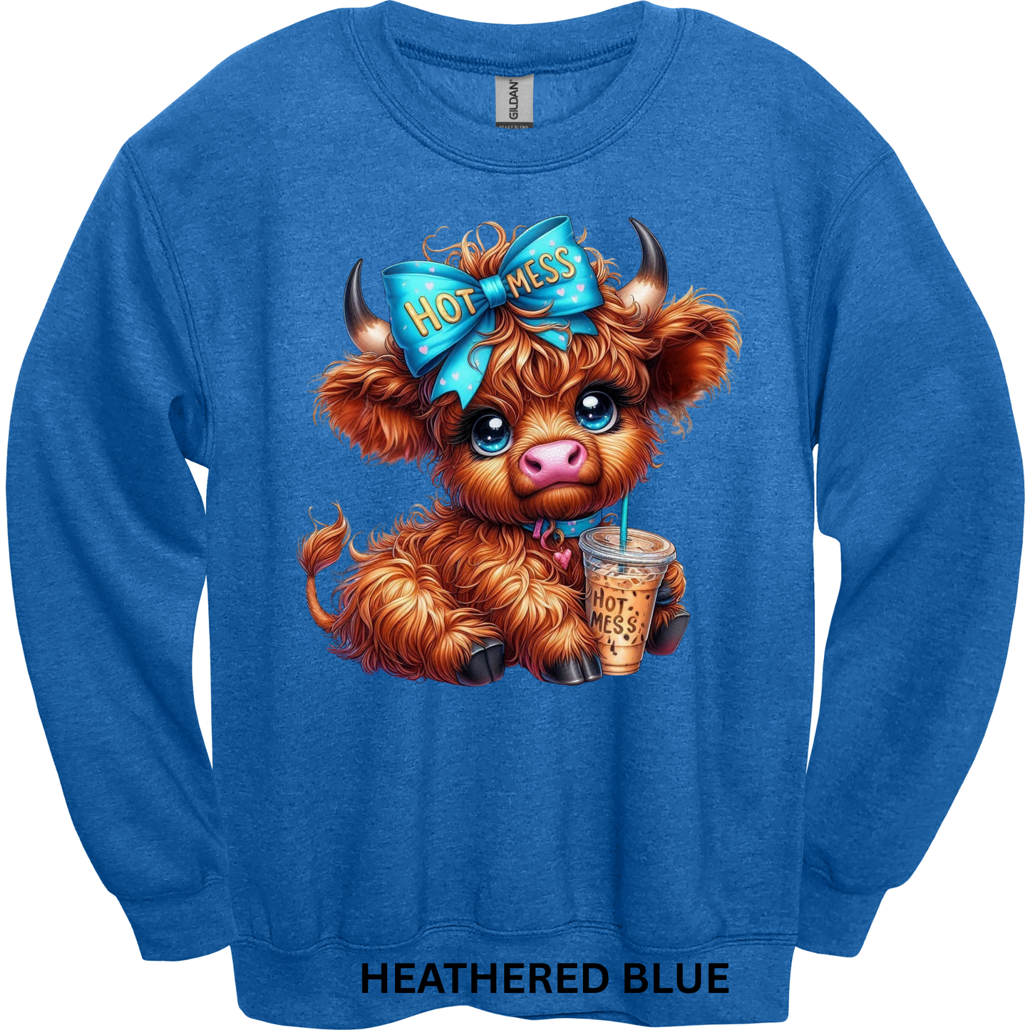Crewneck Sweatshirt Hot Mess Cute Highland Cow 482