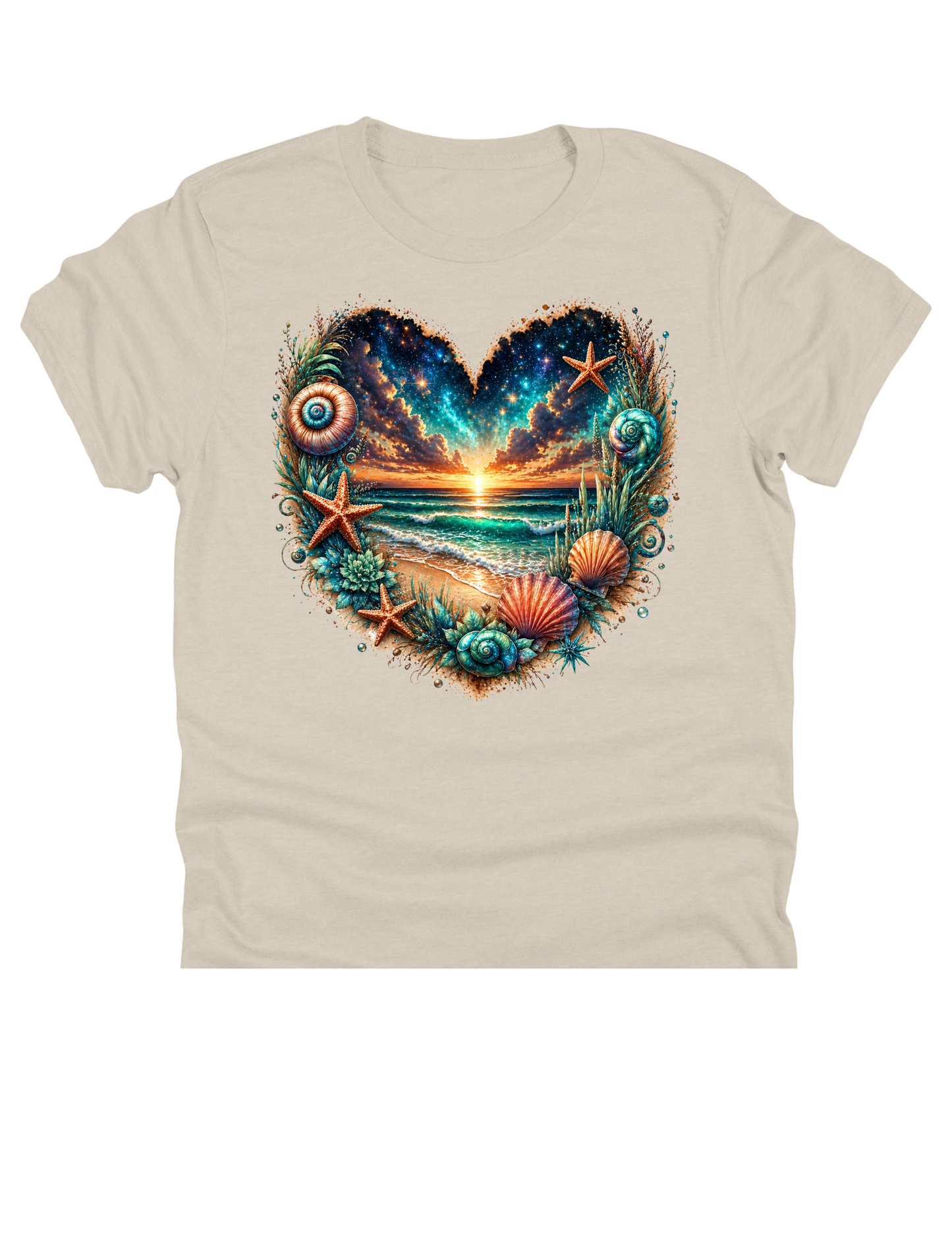 11" DTF Ready to Press - Coastal Sunset Heart & Seashells | 0254