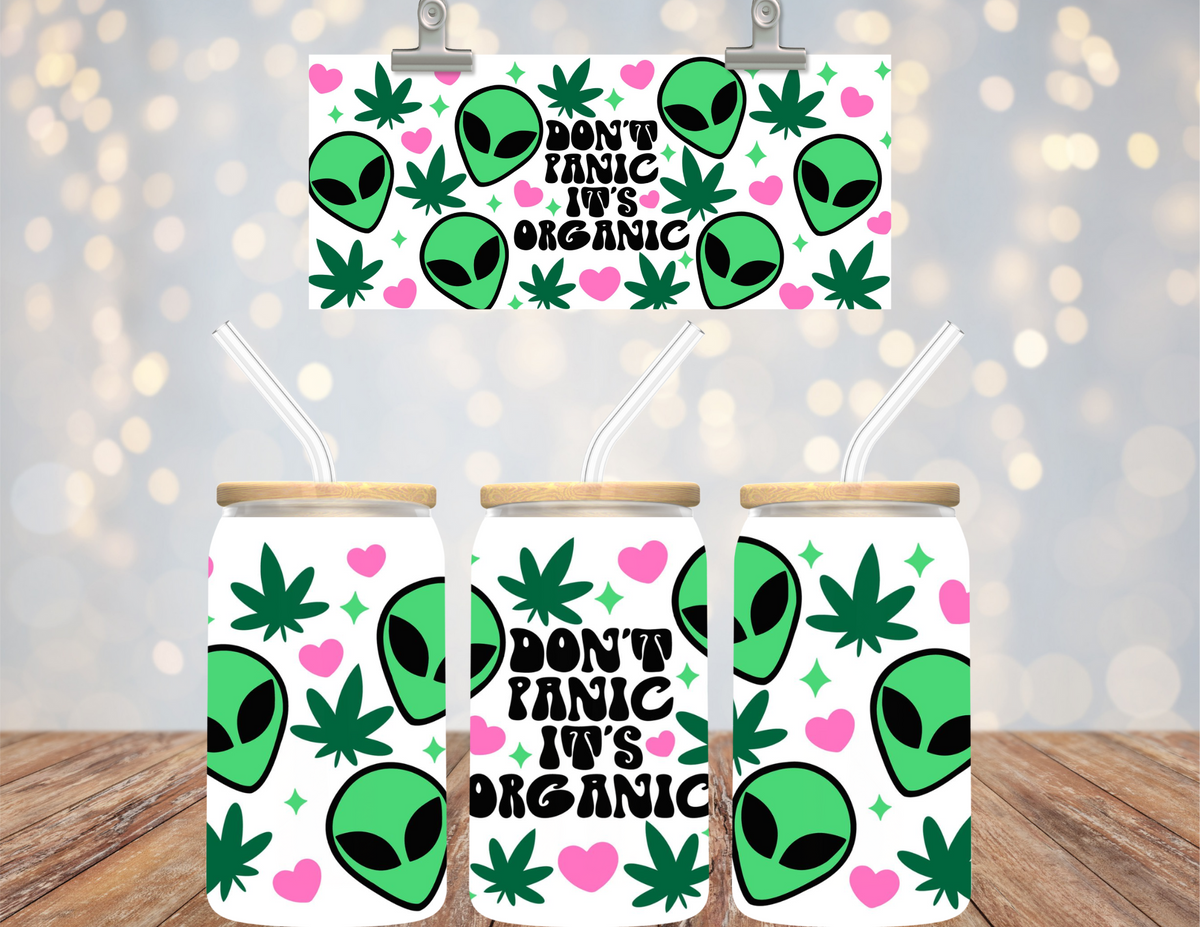 UV DTF 16 oz Cup Wrap Don't Panic It's organic 396