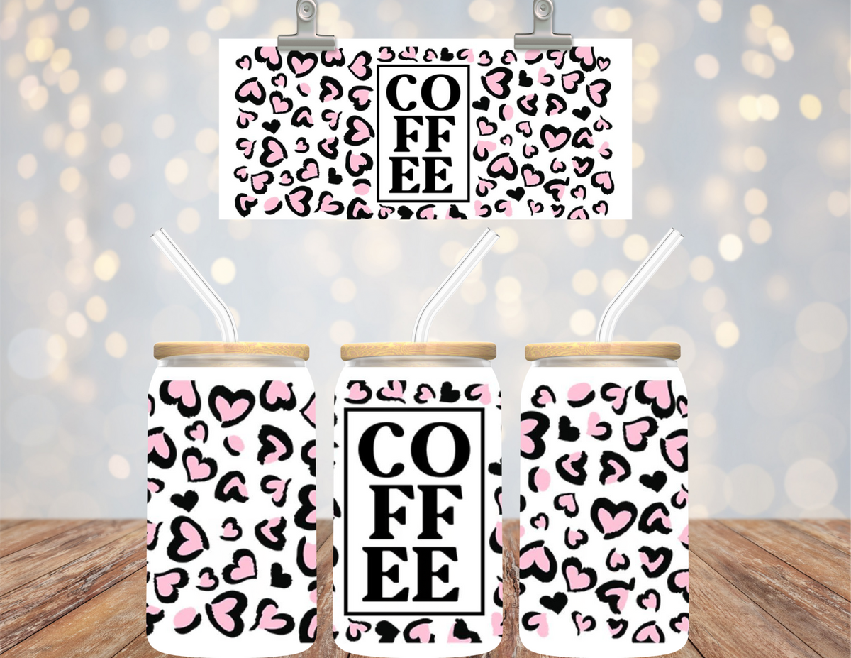 UV DTF 16 oz Cup Wrap Coffee Hearts 504