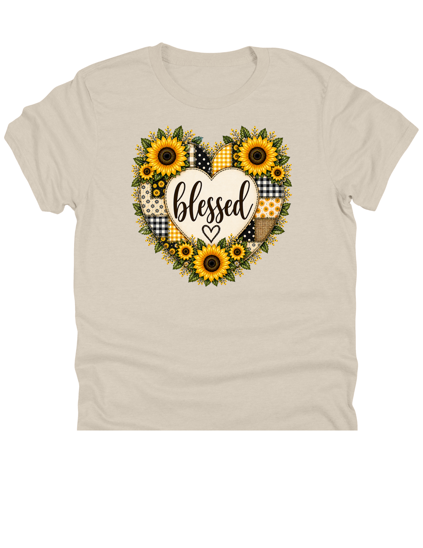 11" DTF Ready to Press - Blessed Patchwork Sunflower Heart