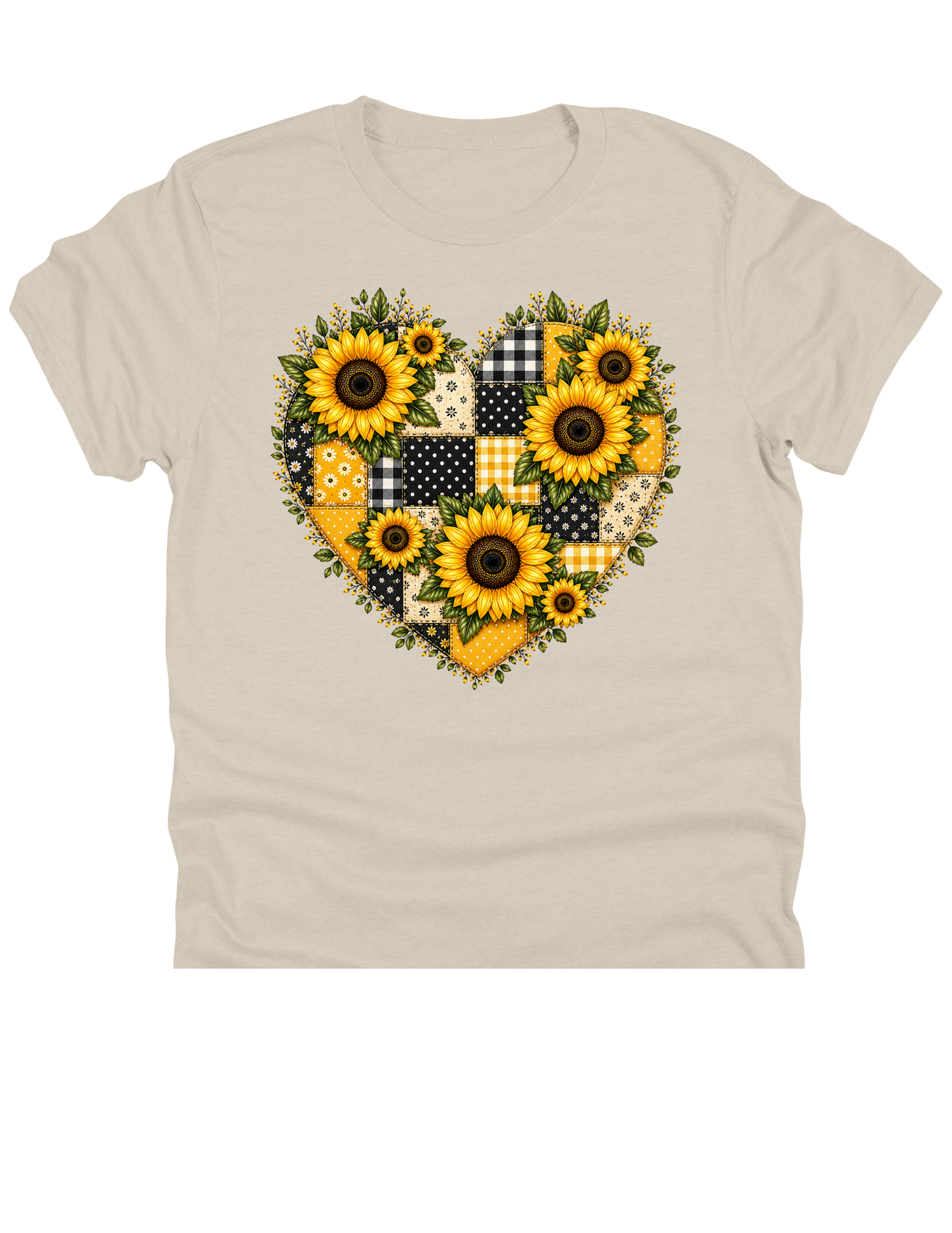 11" DTF Ready to Press - Patchwork Sunflower Heart
