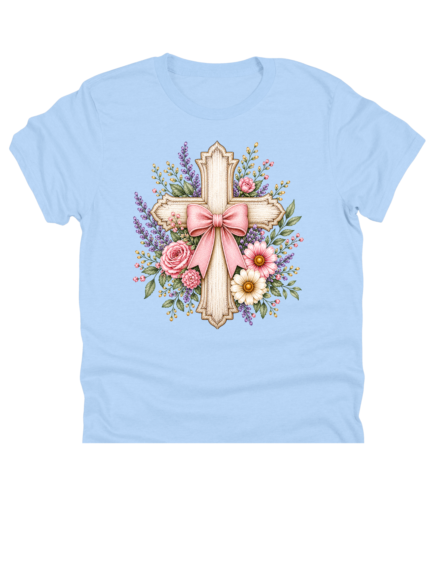 11" DTF Ready to Press - Floral Cross Pink Bow