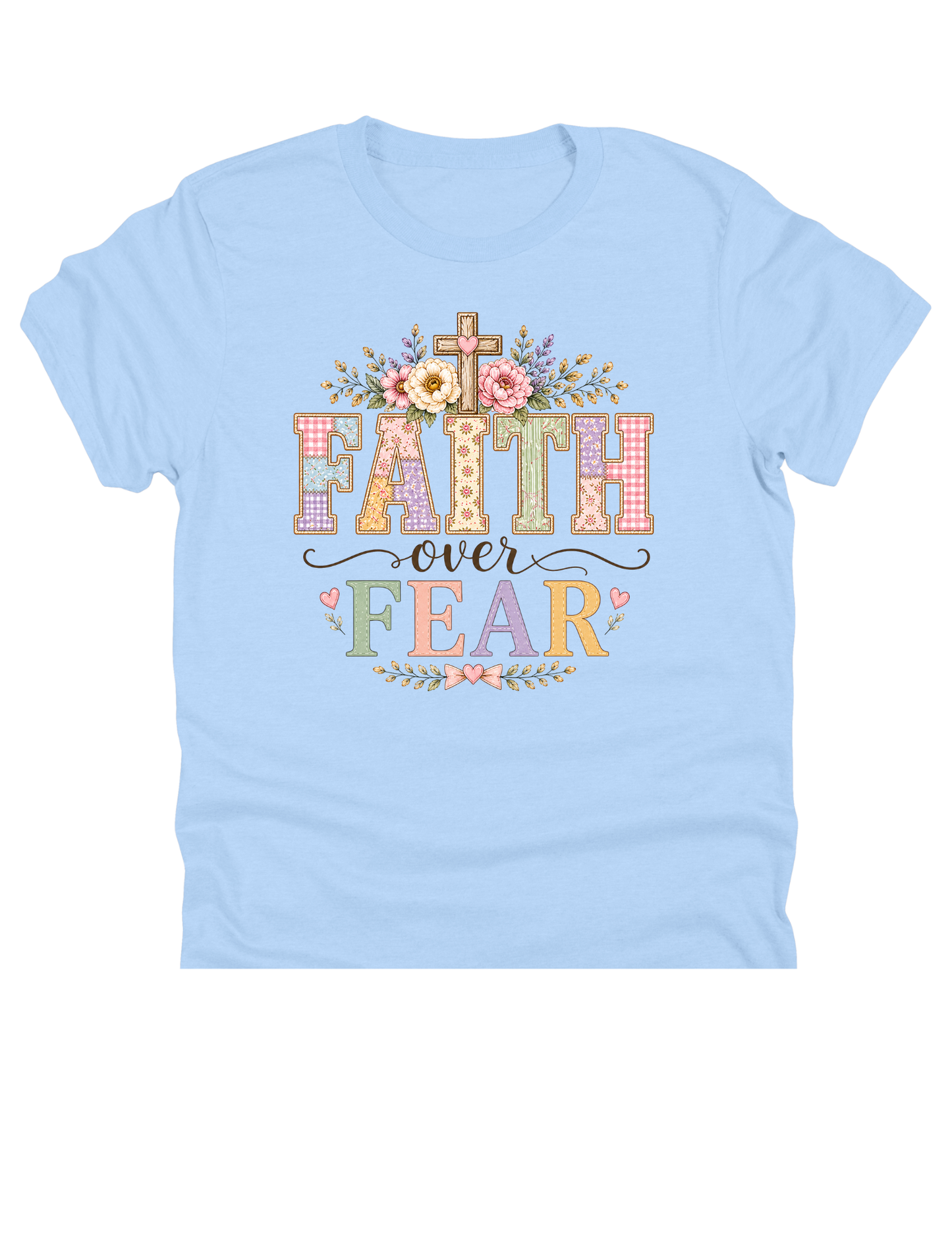 11" DTF Ready to Press - Faith Over Fear Patchwork Floral