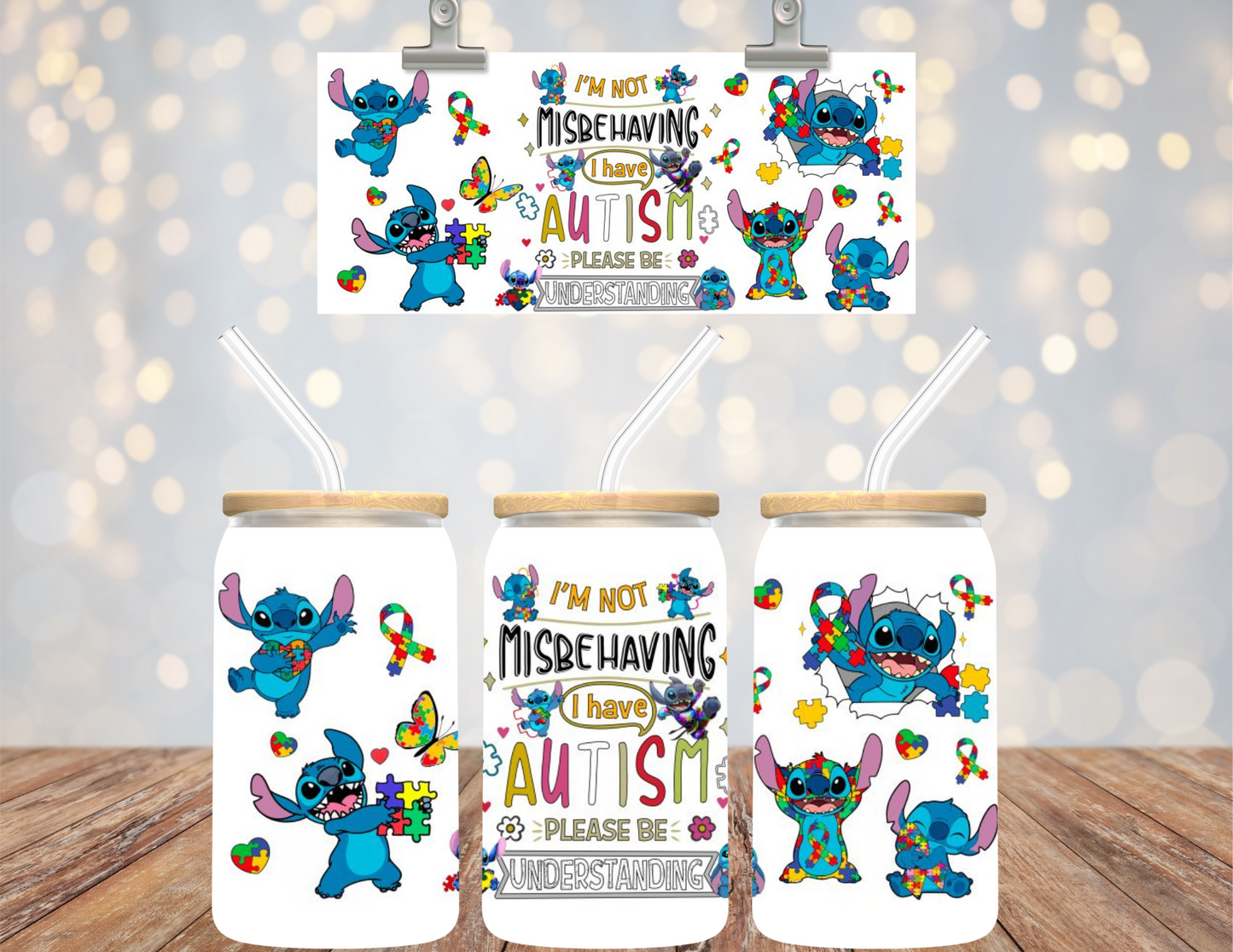 UVDTF 16 oz Cup Wrap Not misbehaving I have Autism 6143