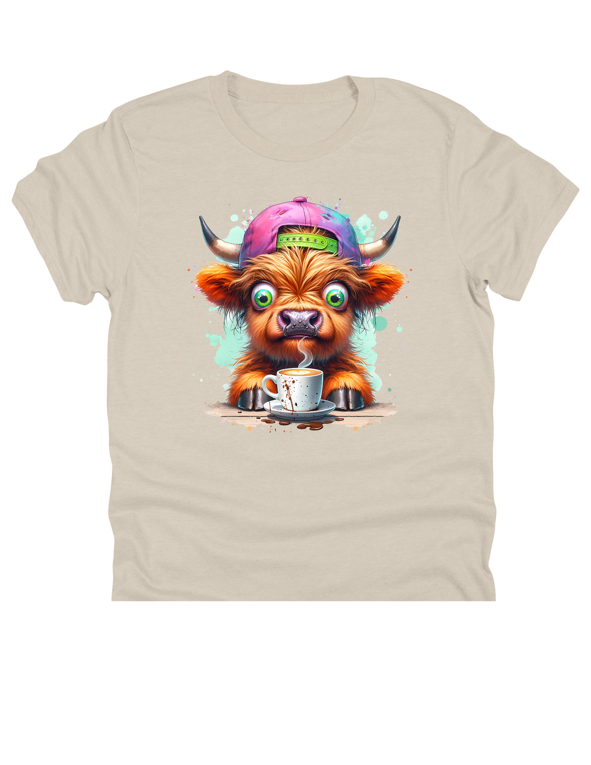 11" DTF Ready to Press - Colorful Highland Cow Coffee 368