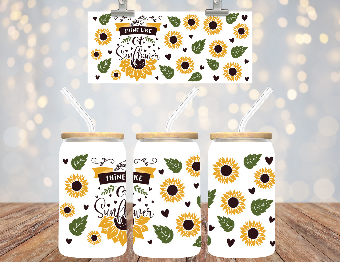 UV DTF 16 oz Cup Wrap Shine Like a Sunflower 218