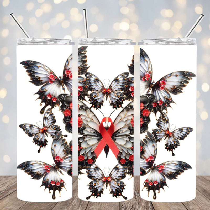 UVDTF 20 oz Red Ribbon Butterflies 2292