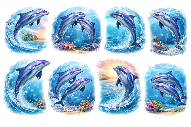 UVDTF 9.5 x 14 Element Sheet Iridescent Dolphins 1009