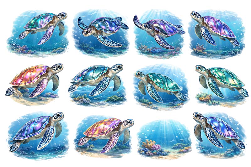 UVDTF 9.5 x 14 Element Sheet Iridescent Sea Turtles 852