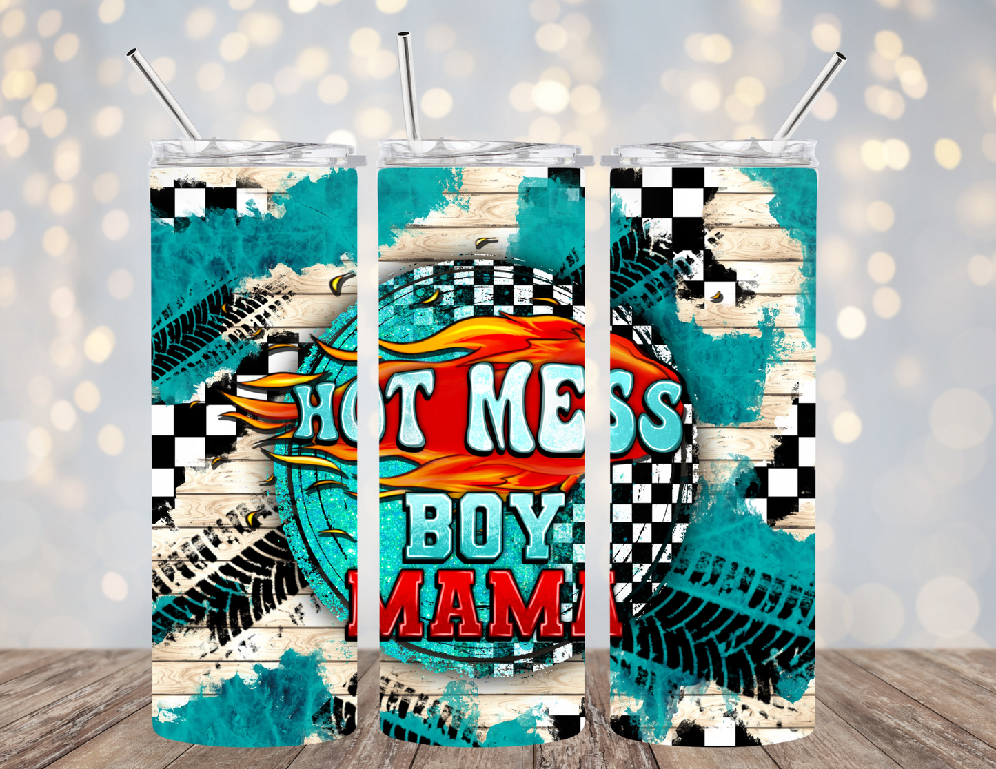 20 Oz Tumbler Hot Mess Boy Mom Blue