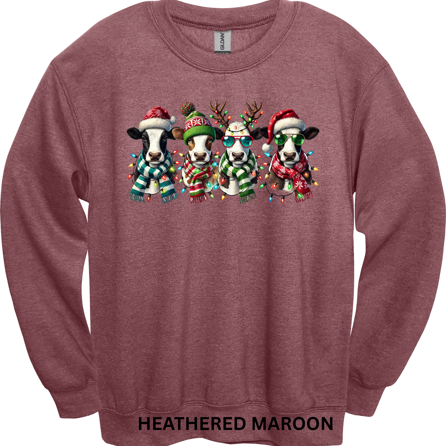 Crewneck Sweatshirt Christmas Cows 1056