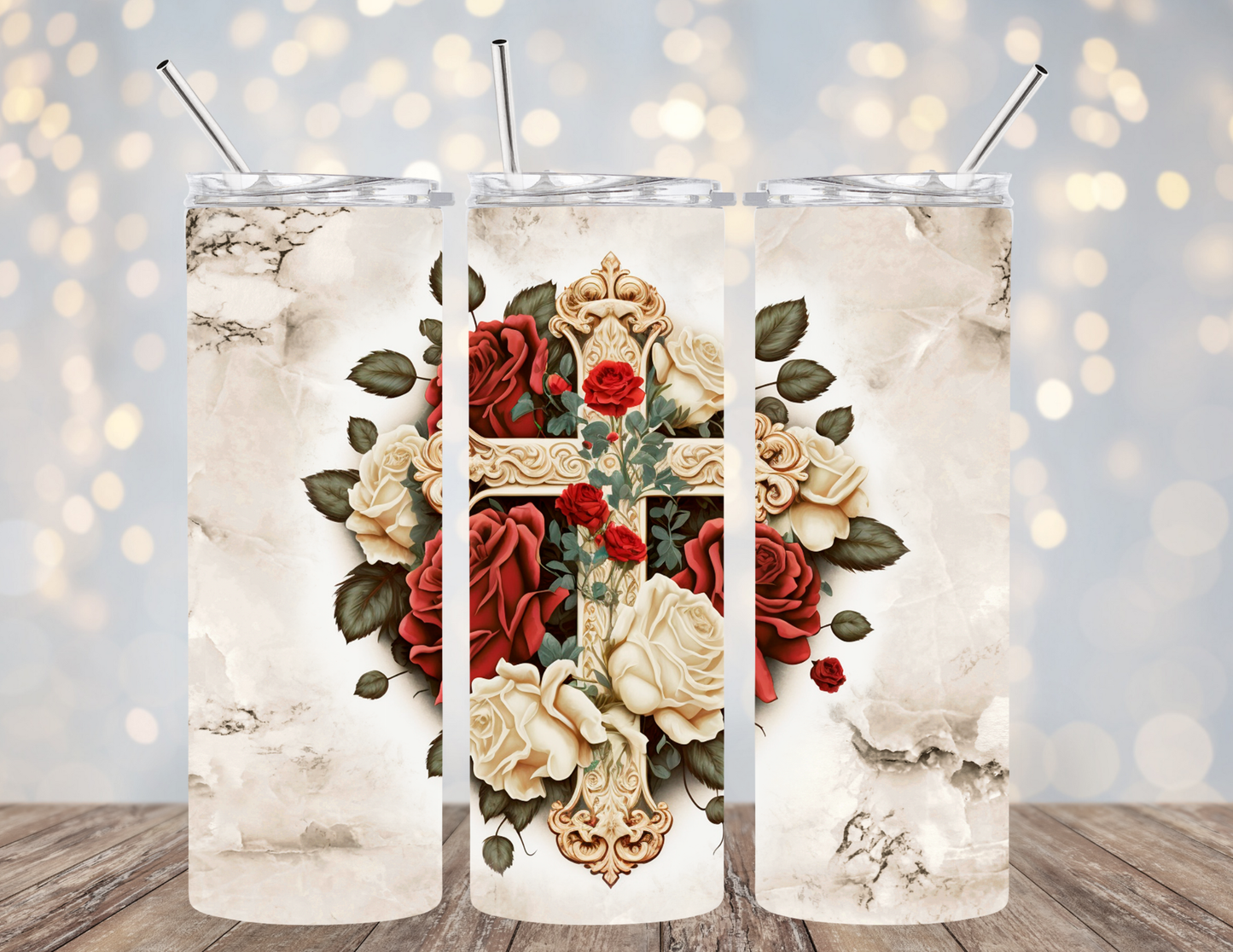 20 Oz Tumbler Floral Cross