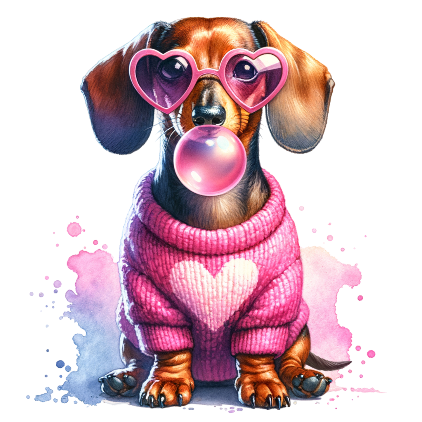 11" DTF Print Ready to Press Bubblegum Dog 0275