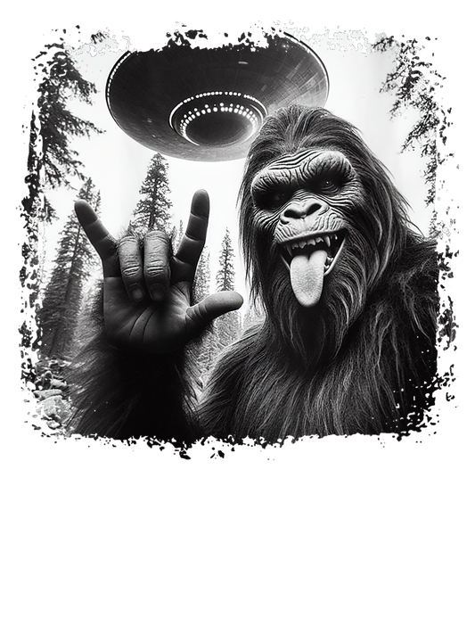 11" DTF Print Ready to Press Sasquatch UFO