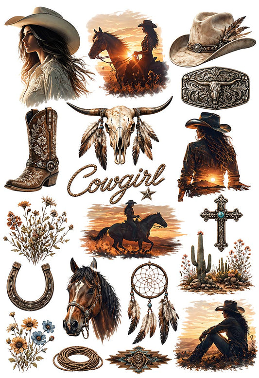 UVDTF 9.5 x 14 Element Sheet Western Cowgirl Sunset 1008