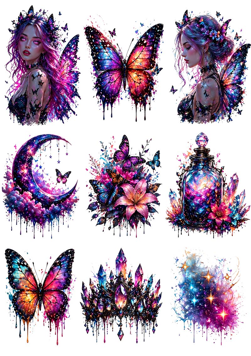 UVDTF 9.5 x 14 Element Sheet Cosmic Butterfly Fairy 1007