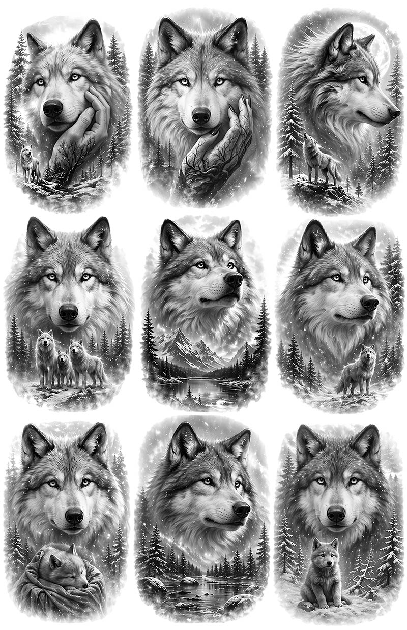 UVDTF 9.5 x 14 Element Sheet Winter Wolves Monochrome 1016
