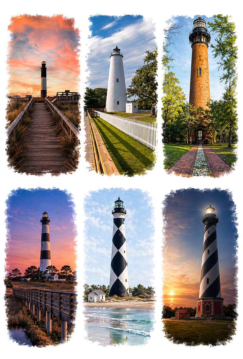 UVDTF 9.5 x 14 Element Sheet Coastal Lighthouses 1015