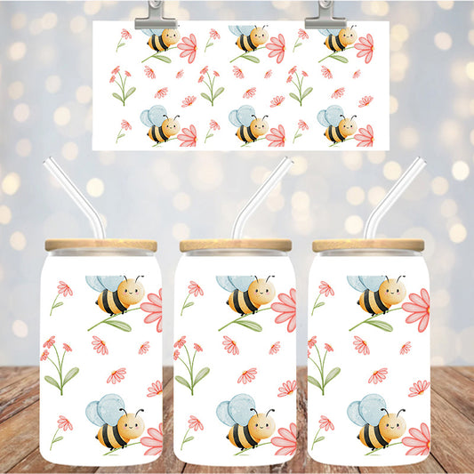 16 oz Uv Dtf Cup Wrap Bees Floral 1250