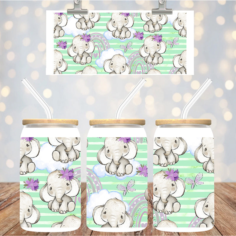 16 oz Uv Dtf Cup Wrap Elephants 1296
