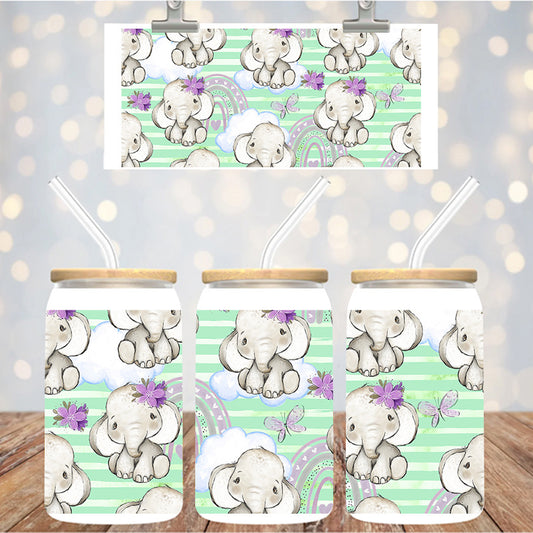 16 oz Uv Dtf Cup Wrap Elephants 1296