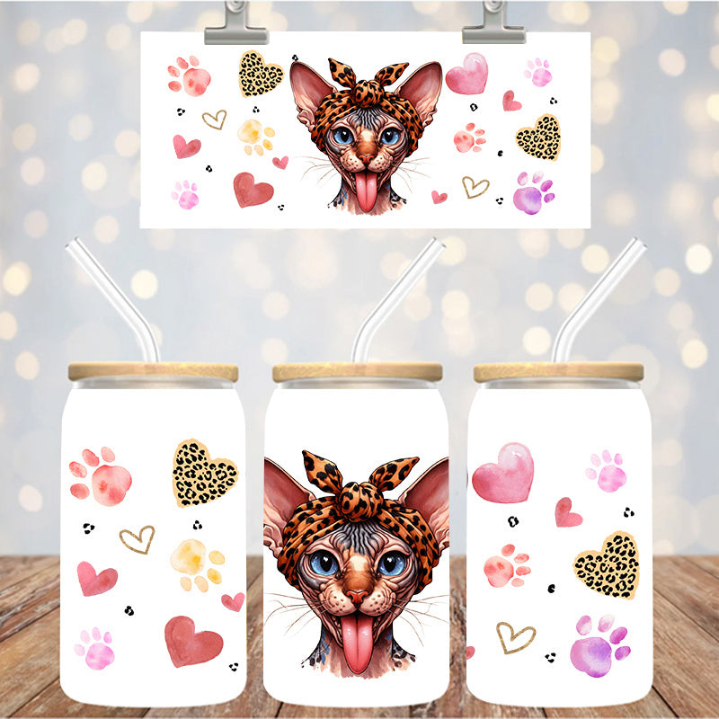 16 oz Uv Dtf Cup Wrap Cute Cat Hearts 1319