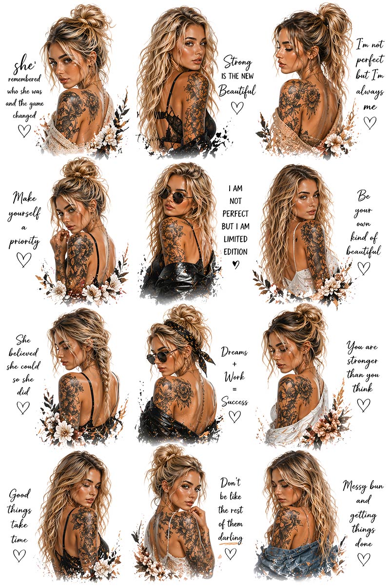 UVDTF 9.5 x 14 Element Sheet Tattooed Women Empowerment 1018