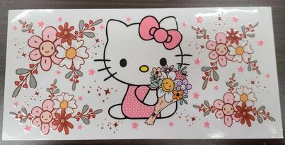 Uv Dtf Cup Wrap Cute Kitty with Flowers 6046A