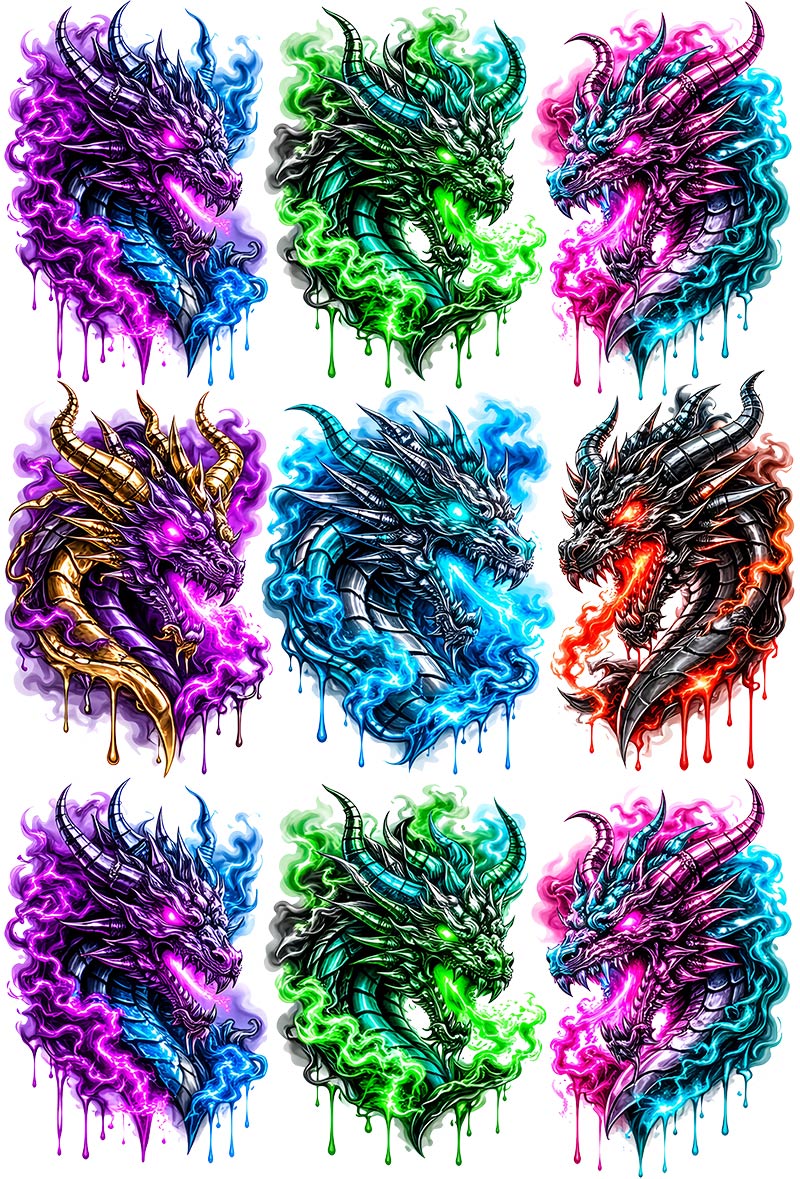 UVDTF 9.5 x 14 Element Sheet Neon Fantasy Dragons 1052