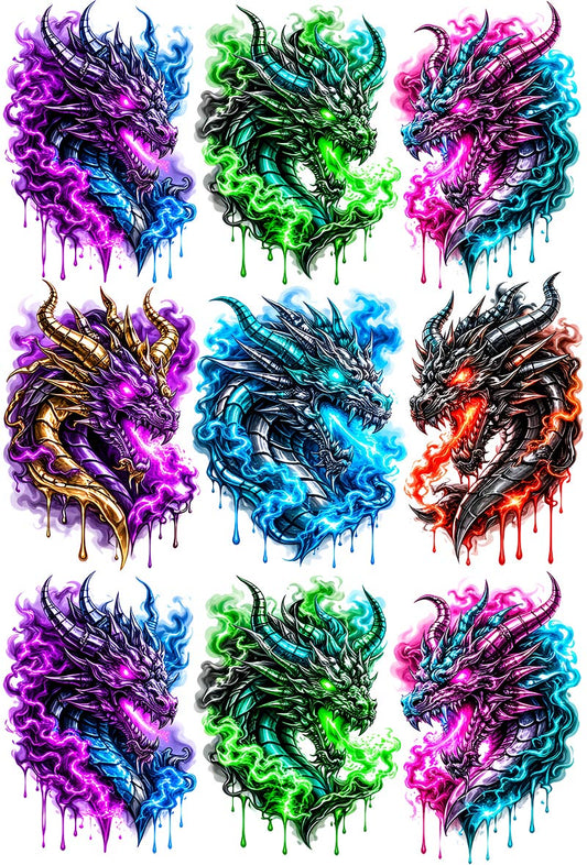 UVDTF 9.5 x 14 Element Sheet Neon Fantasy Dragons 1052