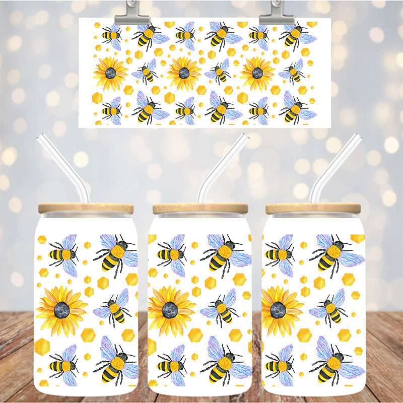 16 oz Uv Dtf Cup Wrap Bees Flowers 1321