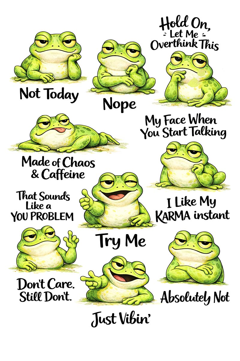 UVDTF 9.5 x 14 Element Sheet Sassy Frog Humor 1048