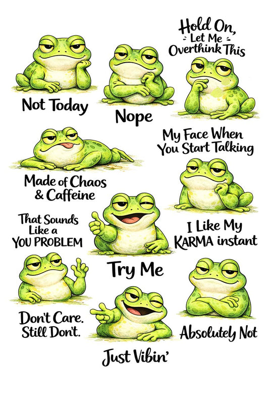 UVDTF 9.5 x 14 Element Sheet Sassy Frog Humor 1048