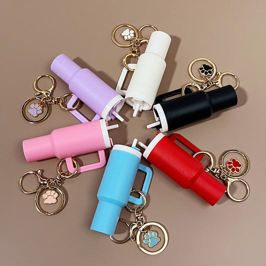 Mini Tumbler Keychains With Dog Paw Charm