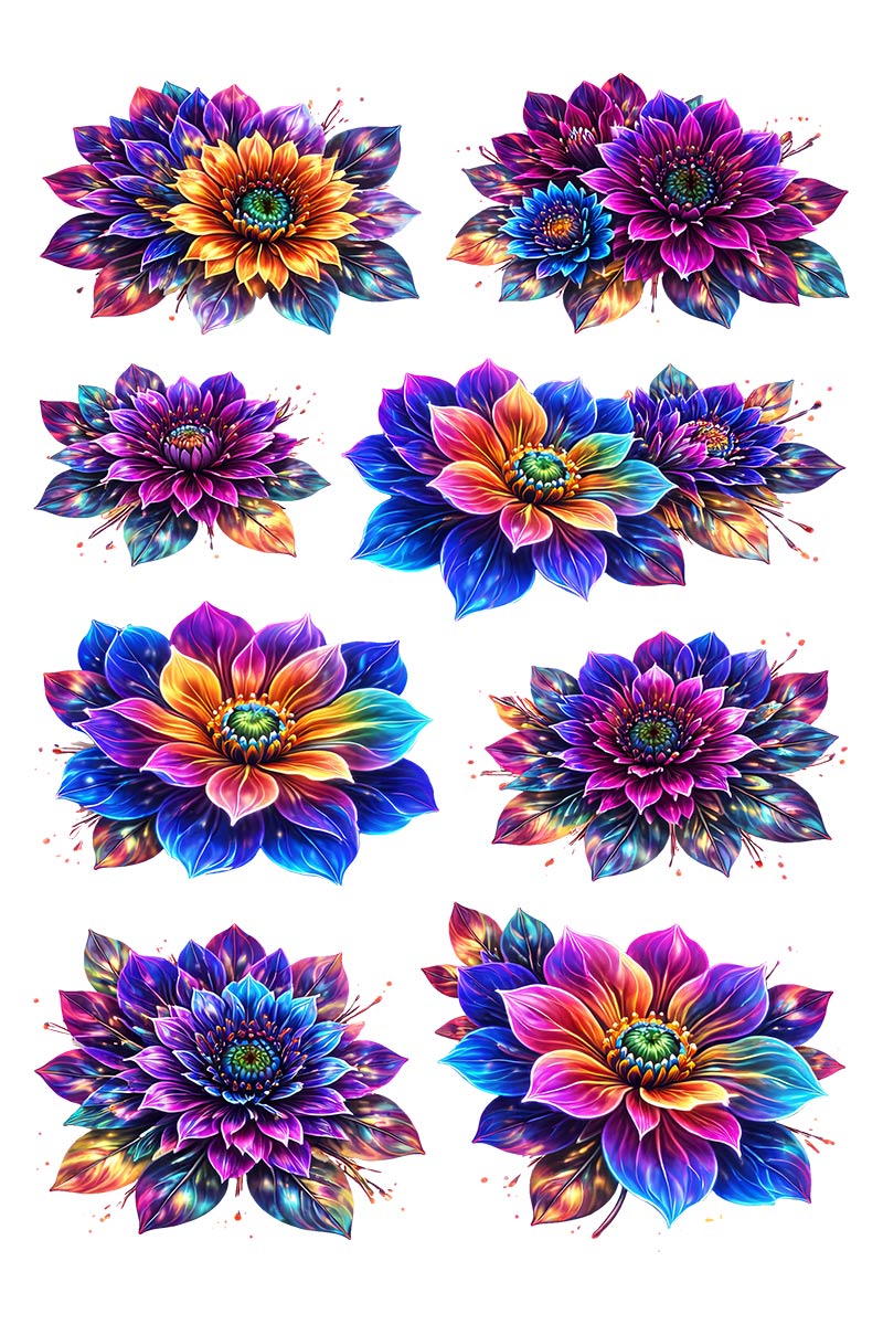 UVDTF 9.5 x 14 Element Sheet Vibrant Fantasy Florals 1047