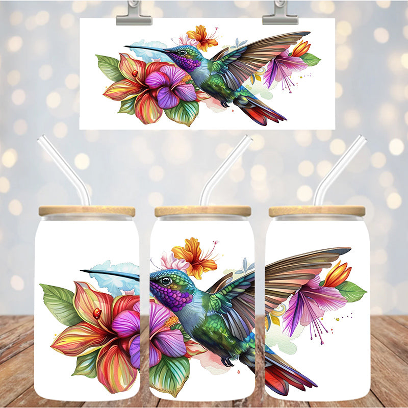 16 oz Uv Dtf Cup Wrap Hummingbird Floral 1029