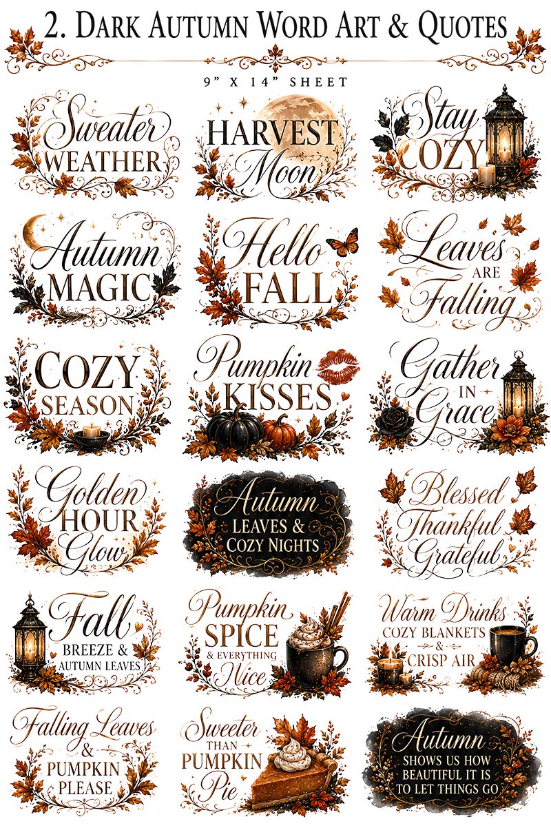 Dark Autumn Collection | UVDTF 9.5 x14 Element Sheets