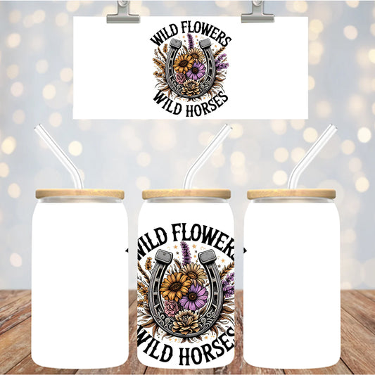 4" Decal Uvdtf Wrap Wild Flowers Wild Horses D117