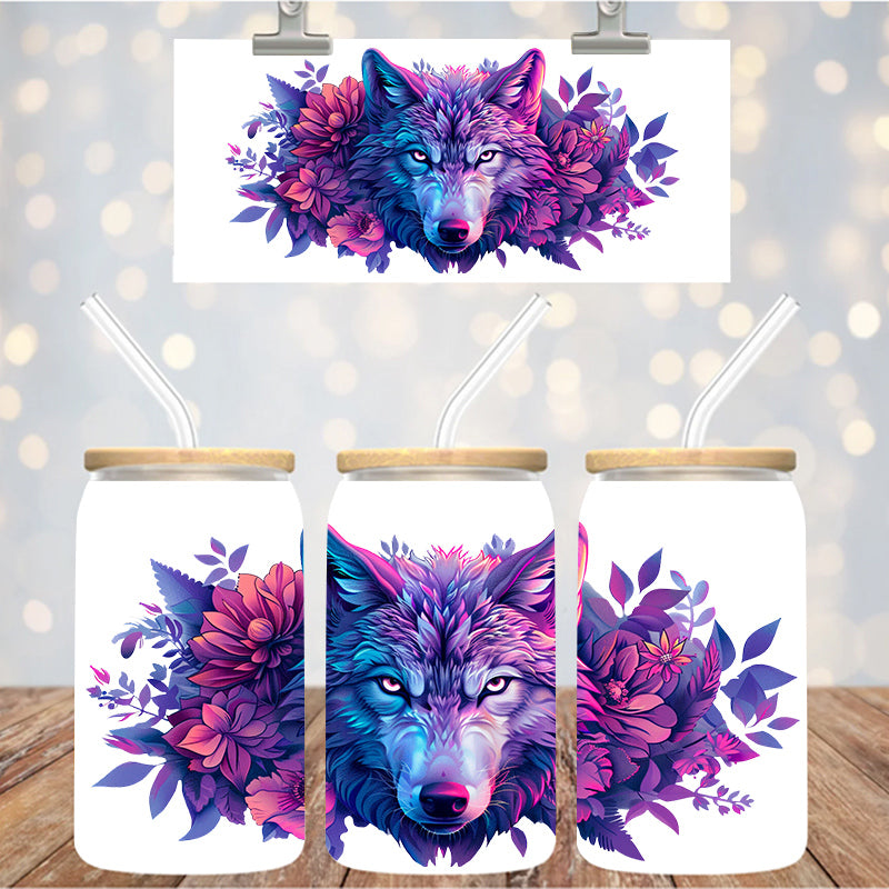 16 oz Uv Dtf Cup Wrap Wolf Floral 1028