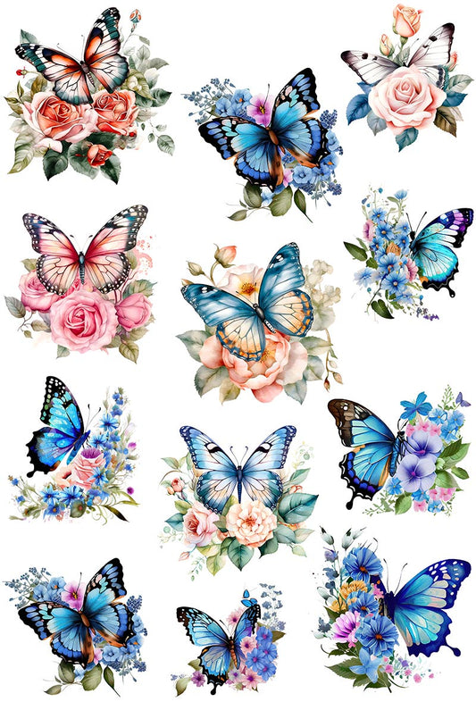 UVDTF 9.5 x 14 Element Sheet Butterfly Rose Florals 1046