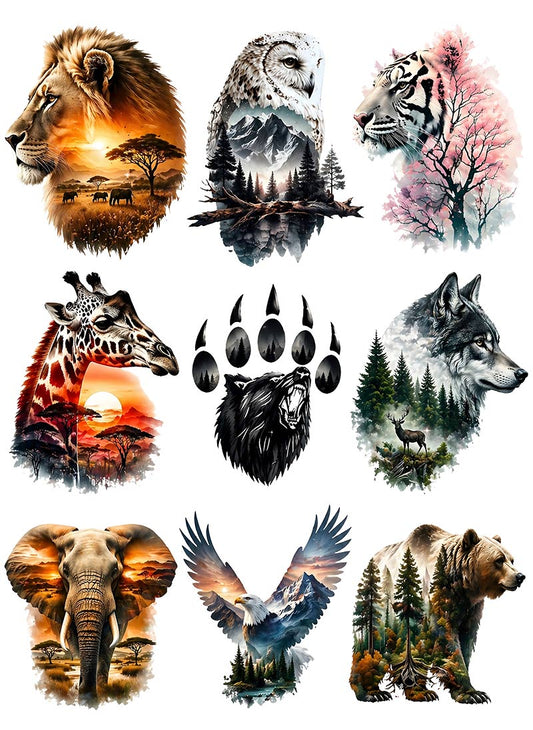 UVDTF 9.5 x 14 Element Sheet Wildlife Double Exposure 1002