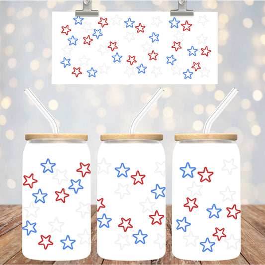 16 oz Uv Dtf Cup Wrap Red White Blue Stars 1207