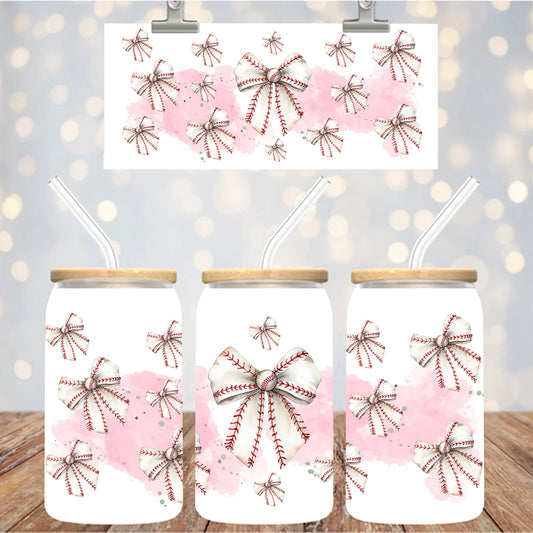 16 oz UvDtf Cup Wrap Baseball Bows 1389