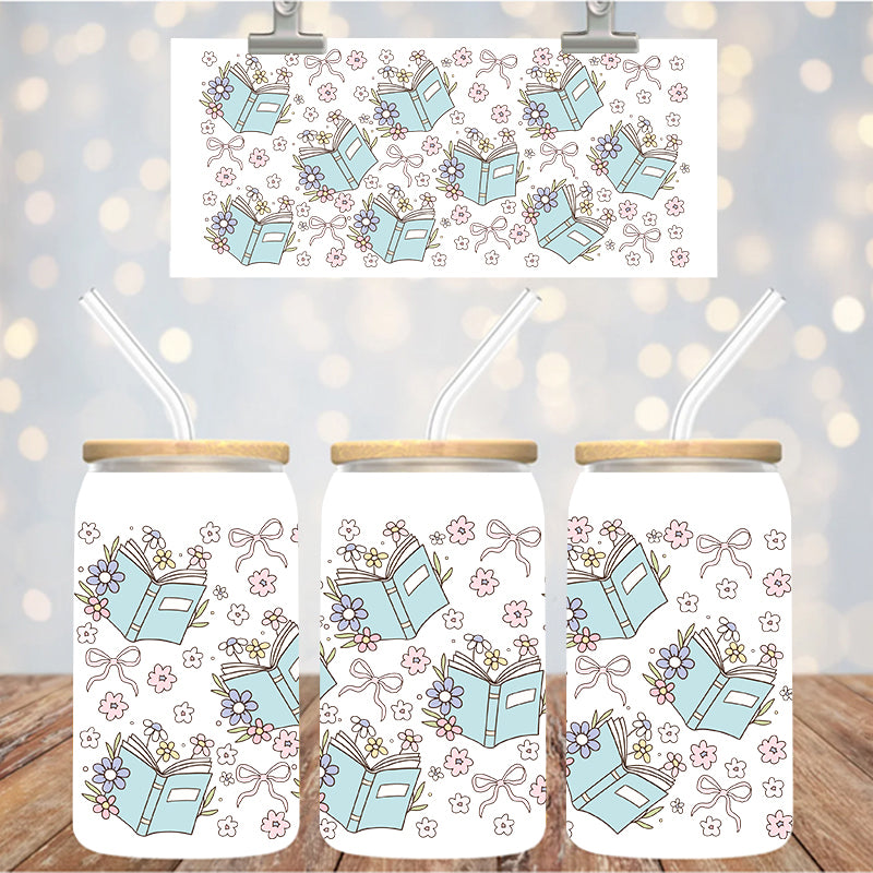 16 oz Uv Dtf Cup Wrap Books Bows floral 1197