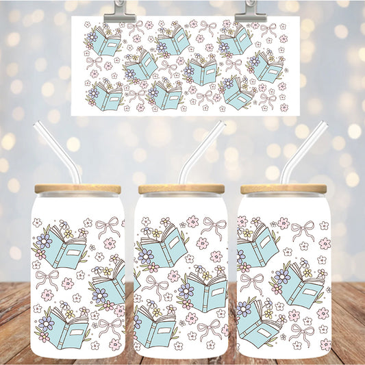 16 oz Uv Dtf Cup Wrap Books Bows floral 1197