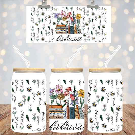 16 oz Uv Dtf Cup Wrap Booktovert Floral 1217