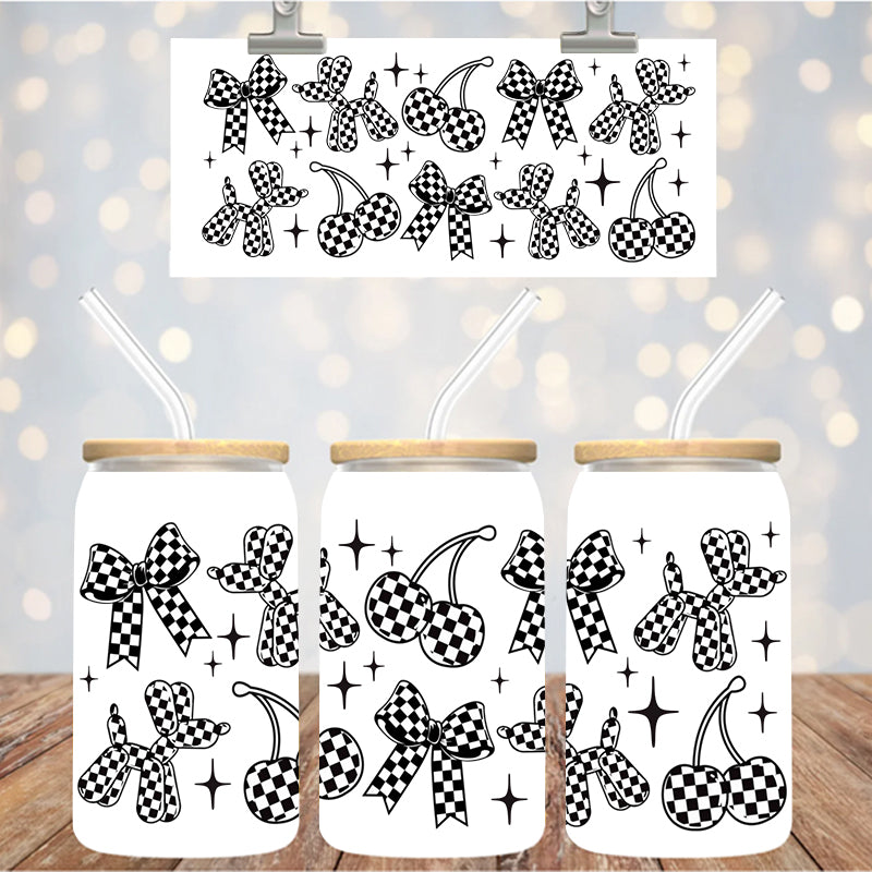 16 oz UvDtf Cup Wrap Checkered Design 1396