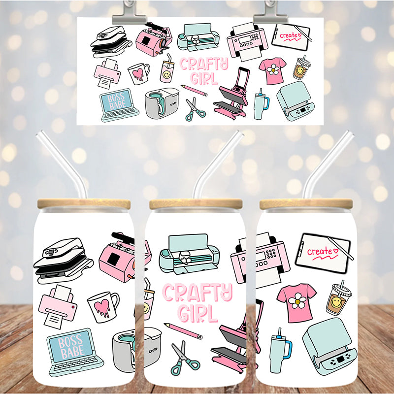 16 oz UvDtf Cup Wrap Crafy Girl 1403