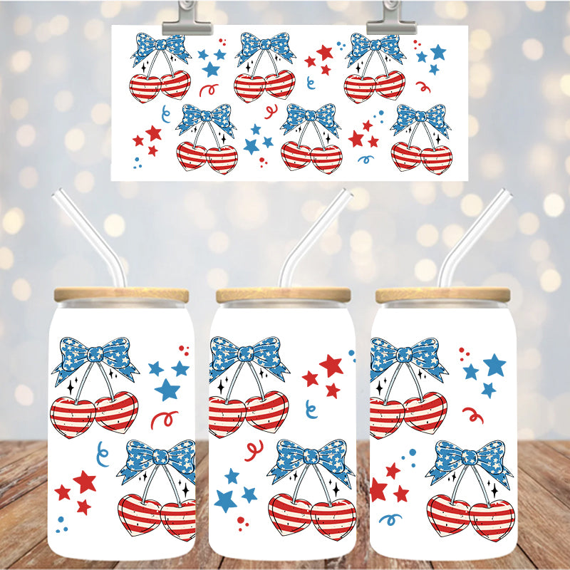 16 oz Uv Dtf Cup Wrap Red White Blue Cherries 1211